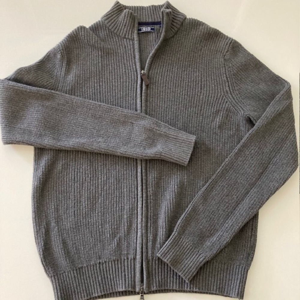 Izod "Heavy" Mock Neck Full Zip Grey Mens Sweater 21 x 25